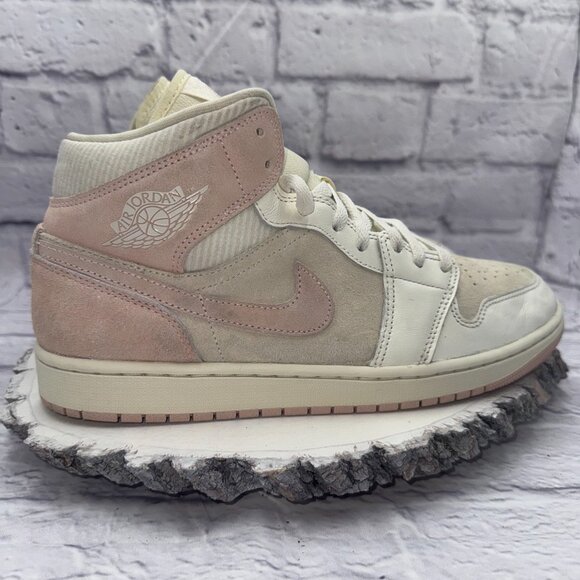 Nike Air Jordan 1 Mid SE Seersucker FQ1926-161 Sneakers Retro Womens Size 12 - Picture 1 of 10